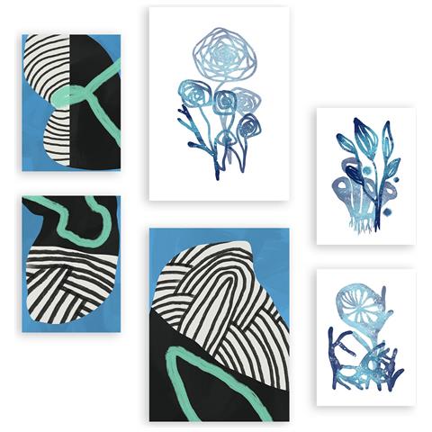 Set Di 6 Stampe Dipinti Decorativi Astratti Estetici Con Fiori Verdi Selvatici Per Il Tuo Soggiorno, Camera Da Letto, Casa A3 & A4 Senza Cornice - Foto 1