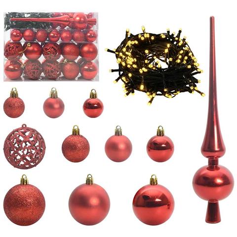 Set di Palle di Natale con 150 LED 61 pcs Rosso Plastica - Foto 1