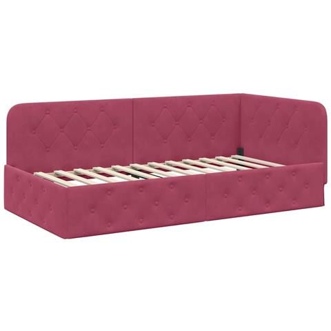 Cornice del letto ad angolo Rosso Vino 100 x 200 cm Velluto - Foto 1