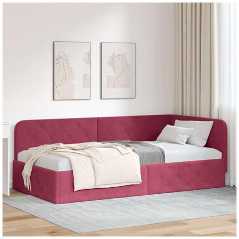 Cornice del letto ad angolo Rosso Vino 100 x 200 cm Velluto - Foto 2