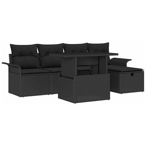 Set Divano da Giardino con cuscino 6 pcs Nero Poly Rattan - Foto 1