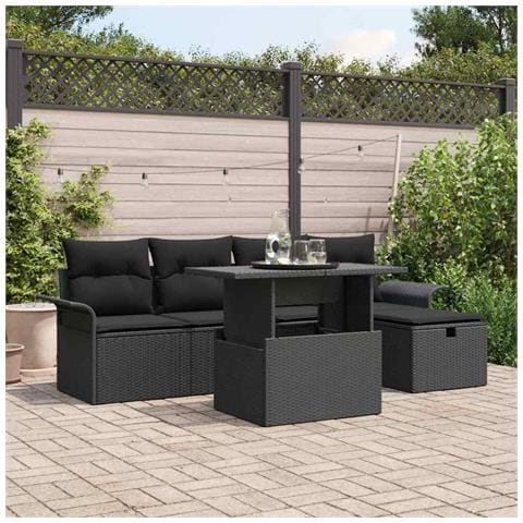 Set Divano da Giardino con cuscino 6 pcs Nero Poly Rattan - Foto 2
