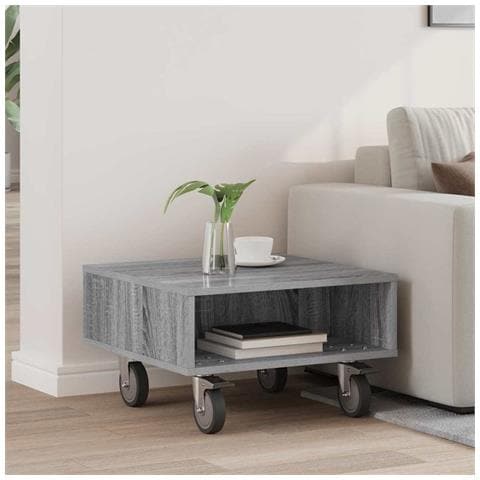 Tavolino con Ruote Grigio Sonoma 50,5 x 50 x 30 cm - Foto 2