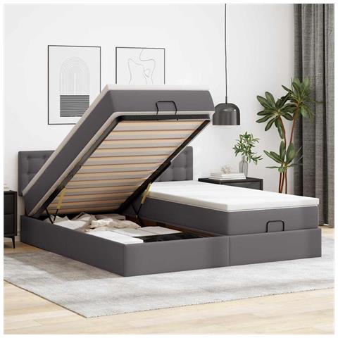Pouf Letto con Materassi e LED Grigio 160x200cm Similpelle - Foto 2