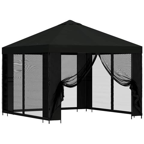 Gazebo da giardino con pareti laterali 3 x 3 m Nero - Foto 1