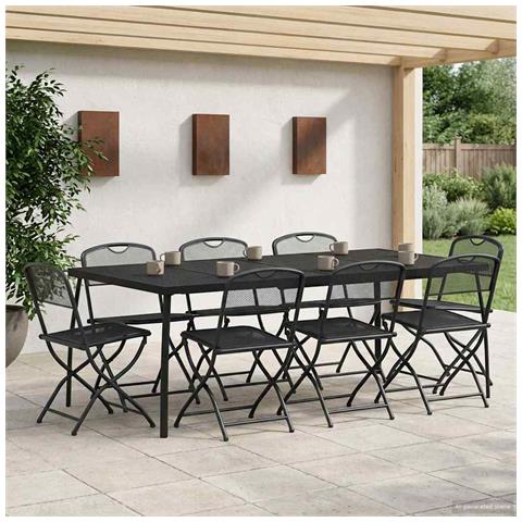 Set di Mobili da Esterno 9 pcs Antracite Ferro e Acciaio - Foto 2