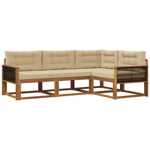 Set di divani da esterno con cuscino 4 pcs Naturale e Beige - Foto 1