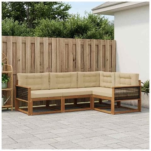 Set di divani da esterno con cuscino 4 pcs Naturale e Beige - Foto 2
