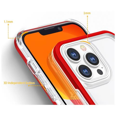 Trasparente Custodia 3 In 1 Per Iphone 13 Pro Max Con Cornice, Rosso Gelato - Foto 2
