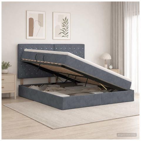 Letto con contenitore e materasso Grigio Scuro 140 x 200 cm - Foto 2