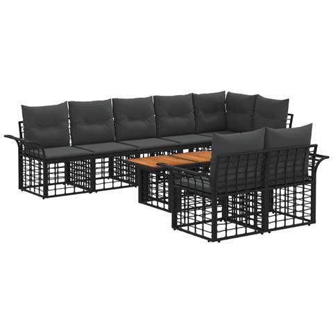 Set Divano da Giardino 9 pz Nero e Grigio scuro polyrattan - Foto 1