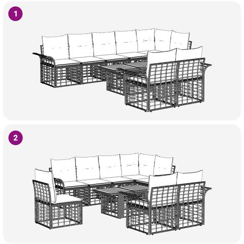 Set Divano da Giardino 9 pz Nero e Grigio scuro polyrattan - Foto 2