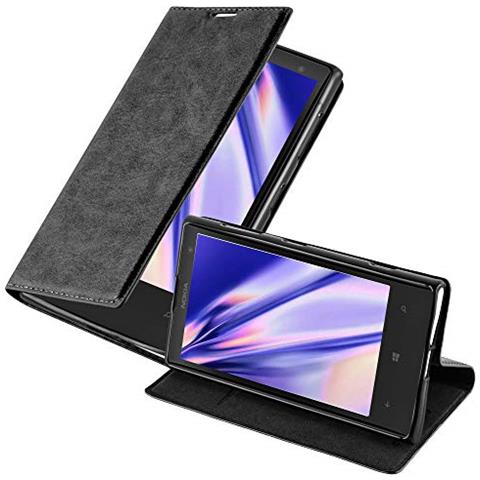 Custodia Compatibile Con Nokia Lumia 1020 In Nero Di Notte - Coperchio Protettiva Con Chiusura Magnetica, Funzione Stand E Tasca Per Le Carte - Foto 1