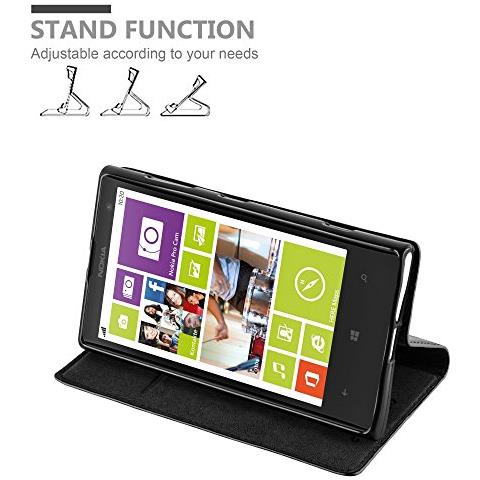 Custodia Compatibile Con Nokia Lumia 1020 In Nero Di Notte - Coperchio Protettiva Con Chiusura Magnetica, Funzione Stand E Tasca Per Le Carte - Foto 2