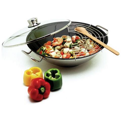 Wok In Acciaio Inox + Copertura In Vetro Da 36 Cm - 32854 - Foto 2