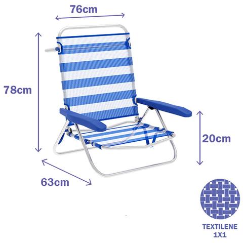 Sedia Pieghevole Marbueno Righe Azzurro Bianco 63 X 78 X 76 Cm - Foto 2