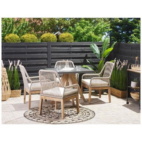 Set Da Esterno Con Tavolo Quadrato In Cemento E 4 Sedie Beige Olbia - Foto 1