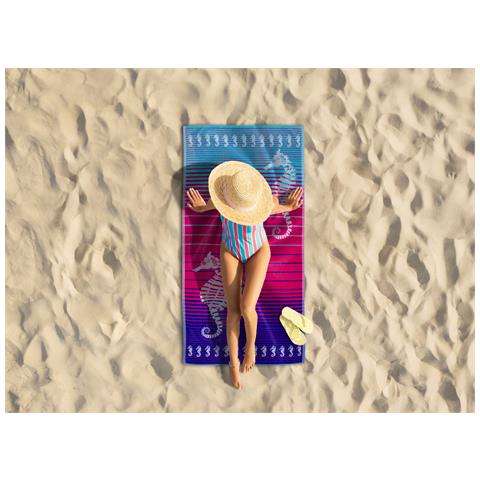 Telo Mare Jacquard Spugna Asciugamano Spiaggia Disegno Love Sea Horse Telo Mare Fucsia - Foto 2