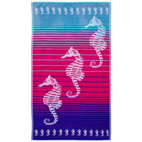 Telo Mare Jacquard Spugna Asciugamano Spiaggia Disegno Love Sea Horse Telo Mare Fucsia - Foto 1