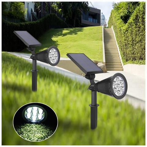 Coppia Faro Con Pannello Solare Ricaricabile 7 Watt Faretto Luce Bianca Giardino - Foto 1