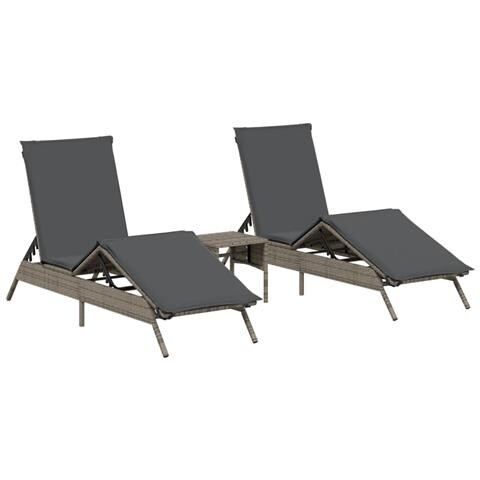Lettini Prendisole 2 Pz Con Tavolino Grigio In Polyrattan - Foto 2