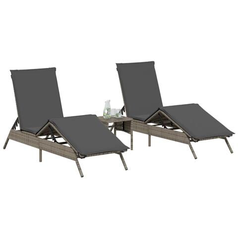 Lettini Prendisole 2 Pz Con Tavolino Grigio In Polyrattan - Foto 3