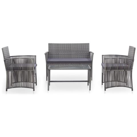 Lusso Casadino -  Set Divani Da Giardino 4 Pz Con Cuscini In Polyrattan Antracite - Foto 1