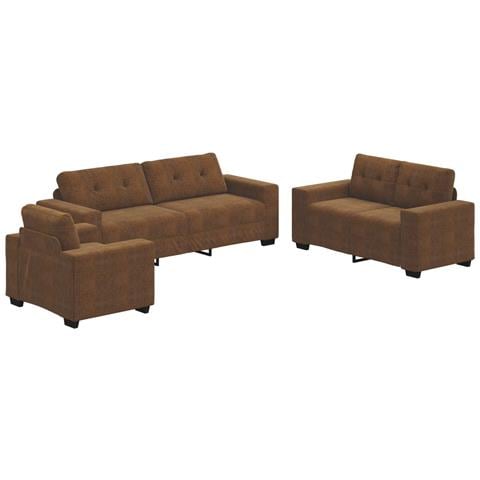 Set Divano a 3 Pezzi con Cuscini in Finta Pelle Marrone - Foto 1