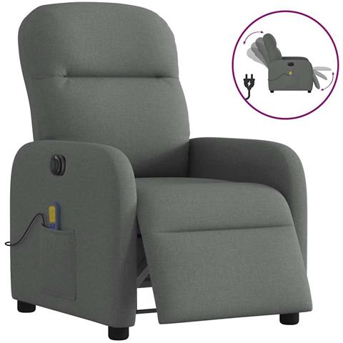 Poltrona Reclinabile Massaggio Elettrica Grigio Scuro Tessuto - Foto 1