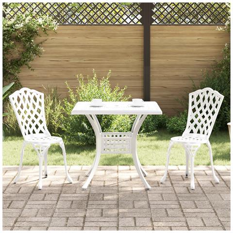 Set Bistro da Giardino 3 Pezzi in Alluminio Bianco - Foto 2