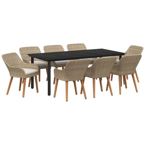Set da pranzo da giardino a 9 pezzi in Rattan poliestere beige - Foto 1