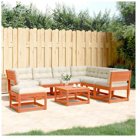 Set Salotto Giardino 7pz con Cuscini Marrone Cera Massello Pino - Foto 2