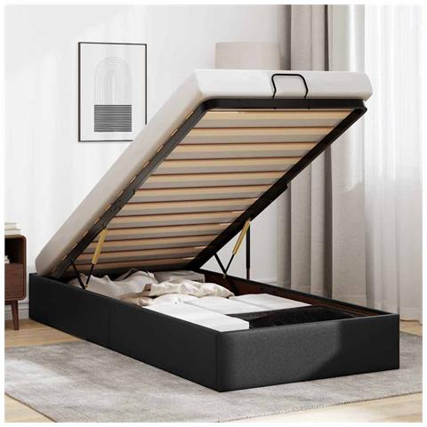 Struttura Letto Pouf senza Materasso Nero 90x200 cm Similpelle - Foto 2