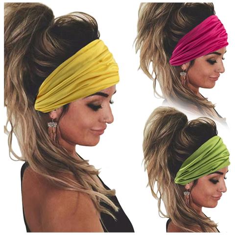 Set Di 3 Fasce Elastiche Sportive Tinta Unita - Fasce Yoga Larghe Assorbenti Per Donna Yellow+red+green - Foto 1