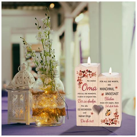 Set Di 2 Portacandele In Legno Con Cuoricino, Regalo Per La Nonna Con Incisione - Foto 2