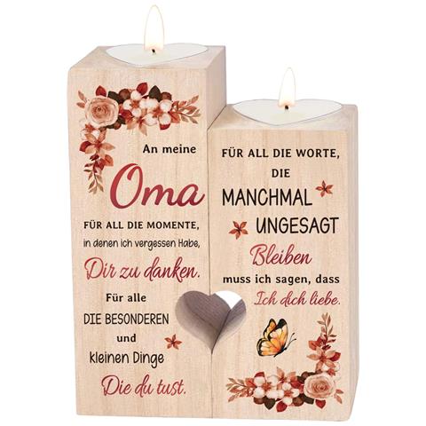 Set Di 2 Portacandele In Legno Con Cuoricino, Regalo Per La Nonna Con Incisione - Foto 1