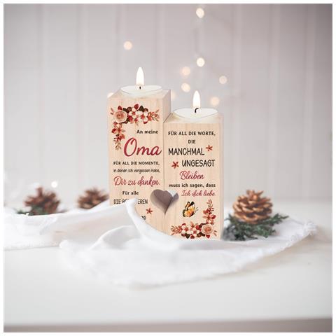 Set Di 2 Portacandele In Legno Con Cuoricino, Regalo Per La Nonna Con Incisione - Foto 5