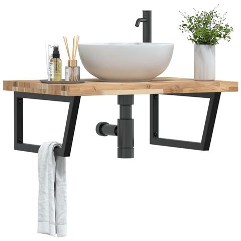 Ripiano A Parete Per Lavabo In Acciaio E Massello Di Acacia - Foto 8