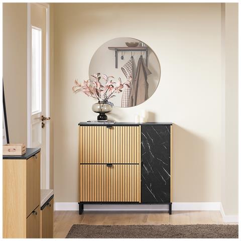 Scarpiera Salvaspazio 2 Ante, Nero Marmo E Legno, Per 8 Paia Di Scarpe - Foto 2