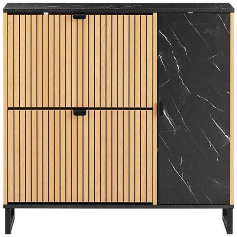 Scarpiera Salvaspazio 2 Ante, Nero Marmo E Legno, Per 8 Paia Di Scarpe - Foto 1