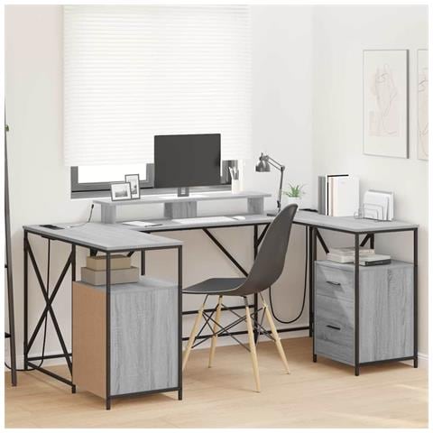 Scrivania Grigio sonoma 182 x 101 x 87.5 cm Legno multistrato - Foto 2