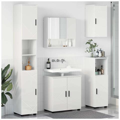 Set di mobili per il bagno 5 pcs Bianco lucido 61 x 35 x 64 cm - Foto 2