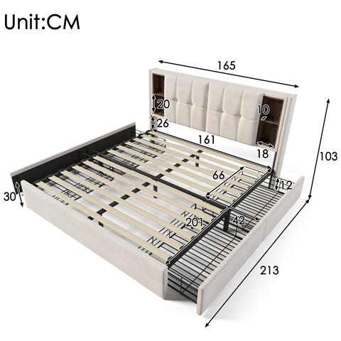 Letto Matrimoniale Con Ricarica Wireless E Cassetti In Velluto Beige - Foto 2