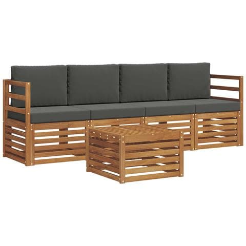 Set divani 5 pcs Naturale e Antracite Legno di Acacia Massello - Foto 1