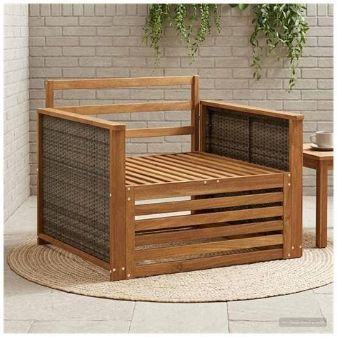 Divano centrale per esterno Legno di Acacia Massello Naturale - Foto 2