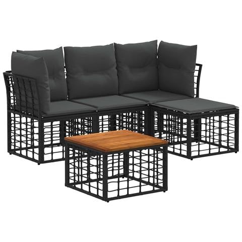 Set di divani da esterno 5 pcs Nero e Grigio scuro Poliestere - Foto 1