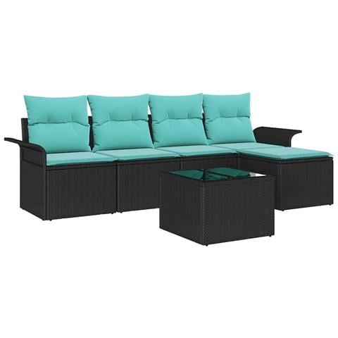 Set Divano da Giardino con archiviazione 6 pcs Nero polyrattan - Foto 1