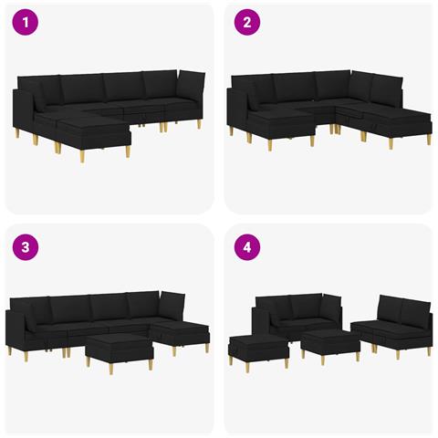 Set di divani modulari con spazio di archiviazione 6 pcs Nero - Foto 9