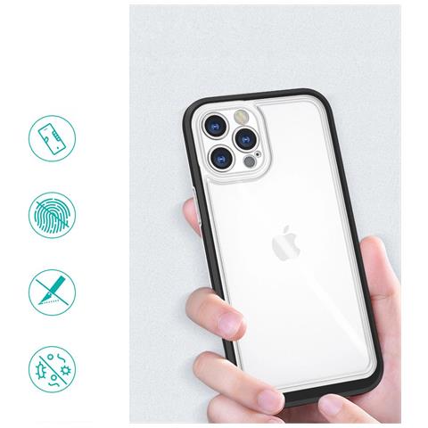 Custodia Trasparente 3in1 Per Iphone 12 Pro Max, Cover In Gel Con Cornice, Nera - Foto 1