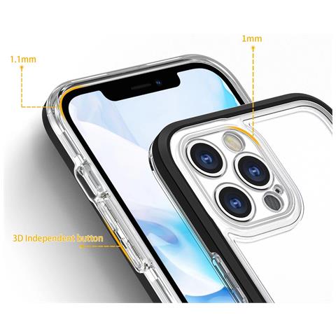 Custodia Trasparente 3in1 Per Iphone 12 Pro Max, Cover In Gel Con Cornice, Nera - Foto 2